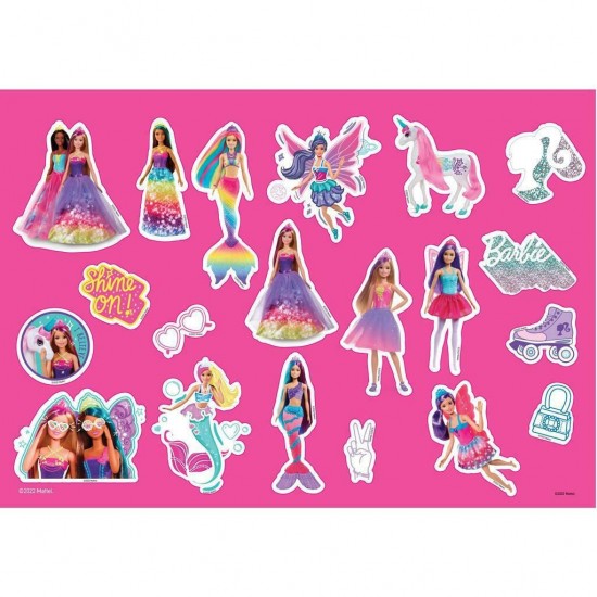 BARBIE Μπλόκ Ζωγραφικής με Στένσιλ και Αυτοκόλλητα 23χ33cm 40φ.